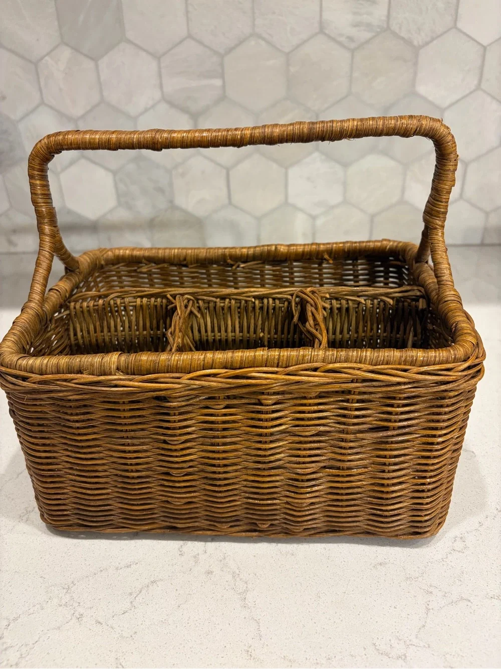 Wicker Divided Serving Basket or Utensil Caddy